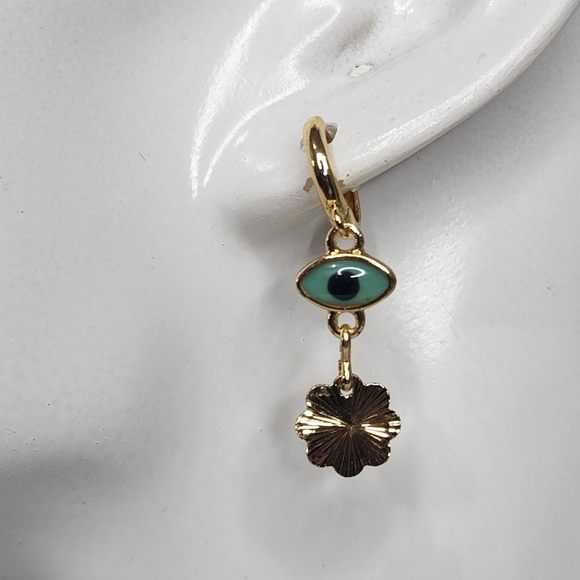 Gold Filled Huggie Evil Eye Dangle Earrings - Picture 6 of 7